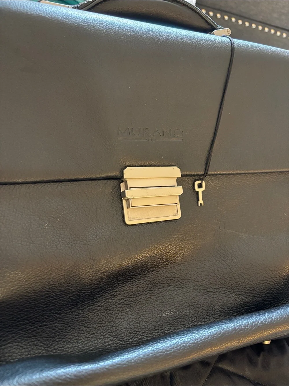 Murano Black Leather Travel Briefcase Messenger Bag Men’s